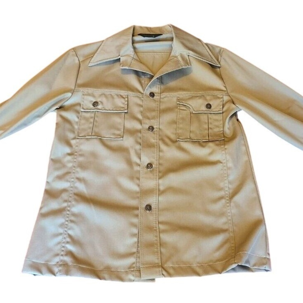JCPenney Kemington Express Khaki Workshirt Longsleeve Button Up Collar Men Med